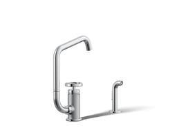BilletE Single-handle kitchen sink faucet with two-function extended-reach spout and side sprayer - image 1