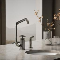 BilletE Single-handle kitchen sink faucet with two-function extended-reach spout and side sprayer - image 2