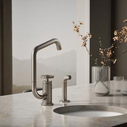 BilletE Single-handle kitchen sink faucet with two-function extended-reach spout and side sprayer - image 2