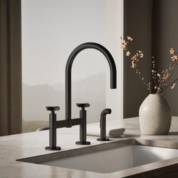BilletE Two-hole bridge kitchen sink faucet with side sprayer - image 2