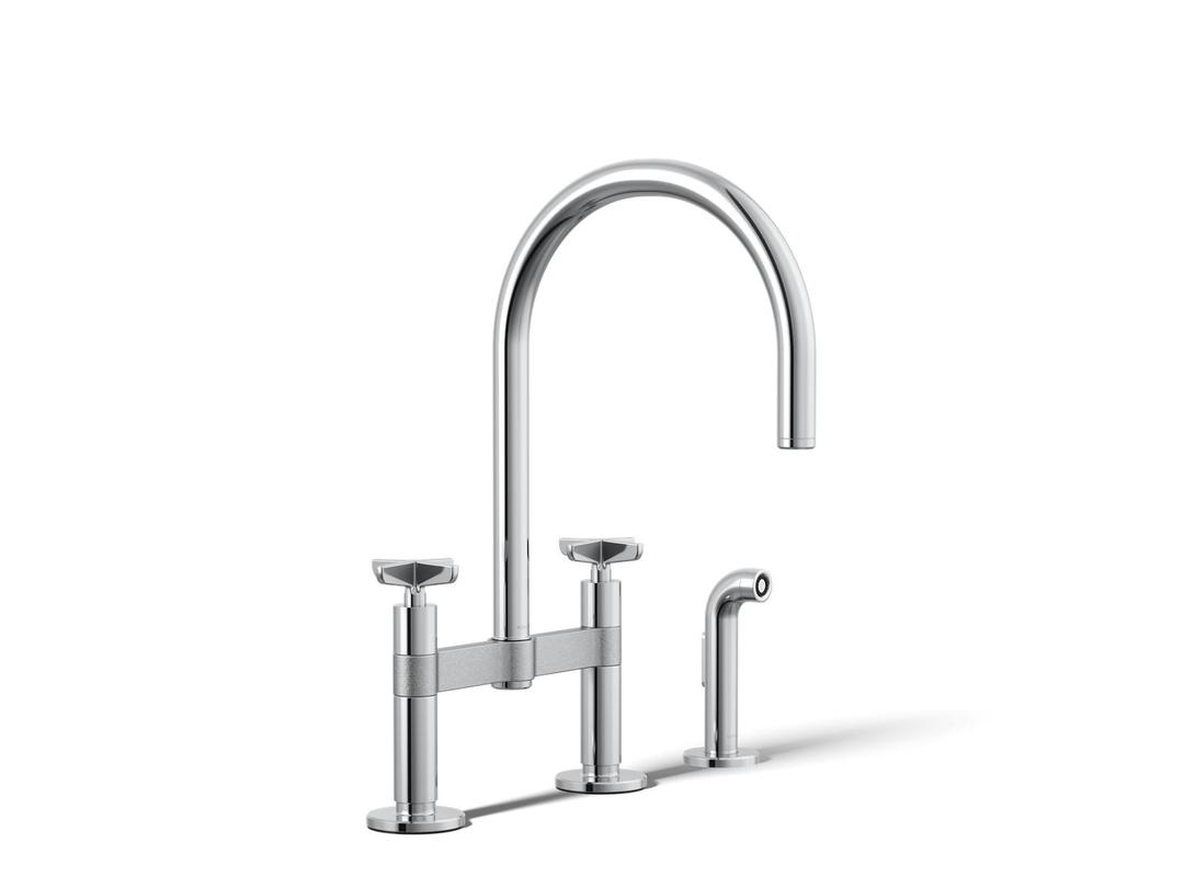 BilletE Two-hole bridge kitchen sink faucet with side sprayer by Kohler