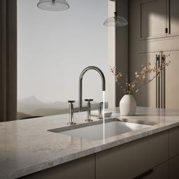 BilletE Two-hole bridge kitchen sink faucet with side sprayer - image 4