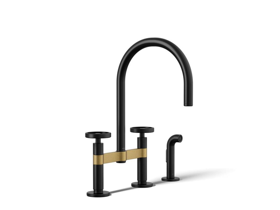 BilletE Two-hole bridge kitchen sink faucet with side sprayer by Kohler