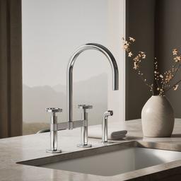 BilletE Two-hole bridge kitchen sink faucet with side sprayer - image 2