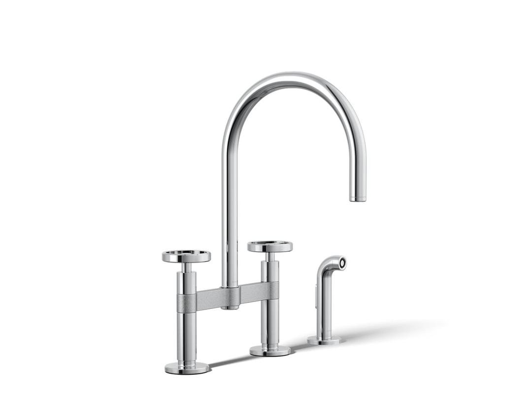 BilletE Two-hole bridge kitchen sink faucet with side sprayer by Kohler