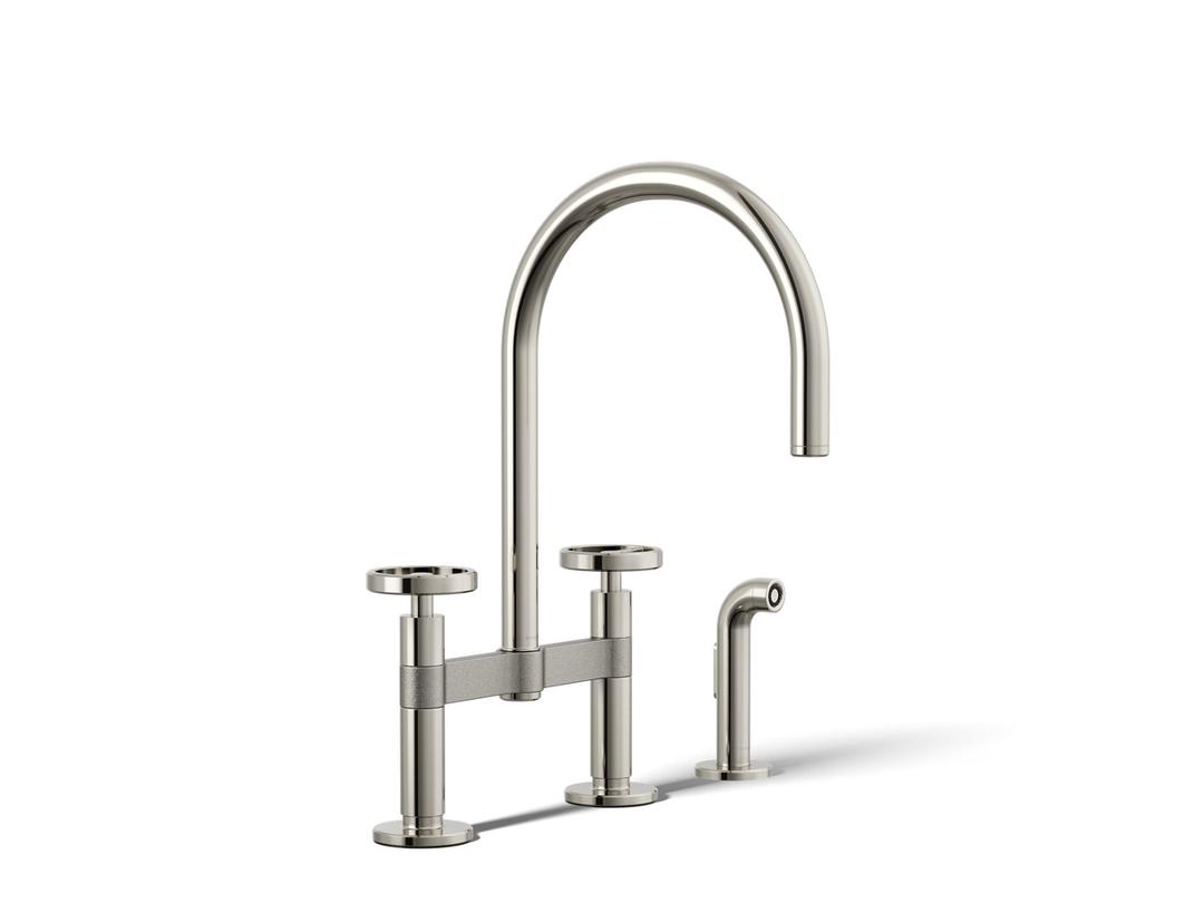 BilletE Two-hole bridge kitchen sink faucet with side sprayer by Kohler