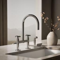 BilletE Two-hole bridge kitchen sink faucet with side sprayer - image 2