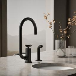 BilletE Single-handle kitchen sink faucet with two-function extended-reach spout and side sprayer - image 2