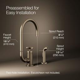 BilletE Single-handle kitchen sink faucet with two-function extended-reach spout and side sprayer - image 3