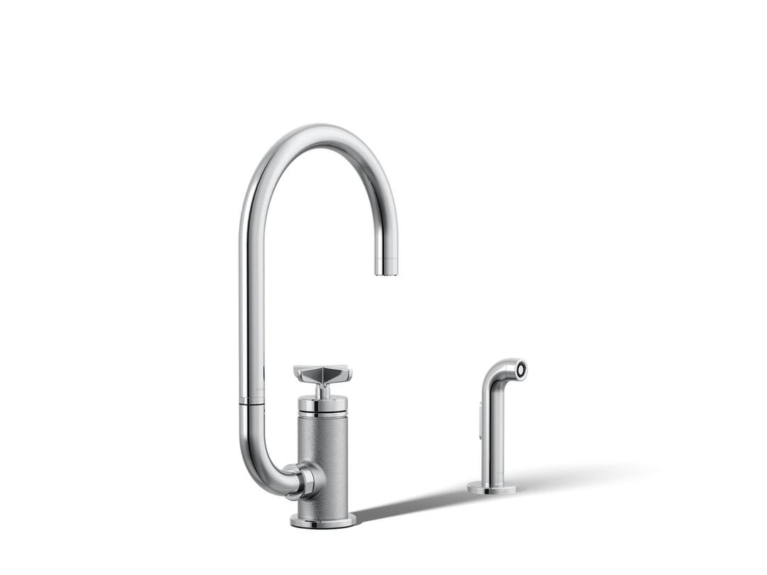 BilletE Single-handle kitchen sink faucet with two-function extended-reach spout and side sprayer by Kohler