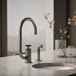 BilletE Single-handle kitchen sink faucet with two-function extended-reach spout and side sprayer - image 2