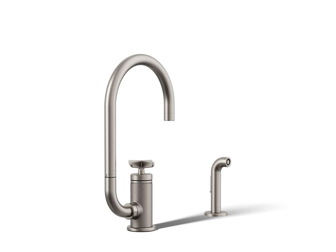 BilletE Single-handle kitchen sink faucet with two-function extended-reach spout and side sprayer by Kohler
