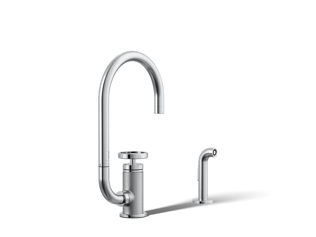 BilletE Single-handle kitchen sink faucet with two-function extended-reach spout and side sprayer by Kohler