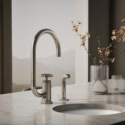 BilletE Single-handle kitchen sink faucet with two-function extended-reach spout and side sprayer - image 2