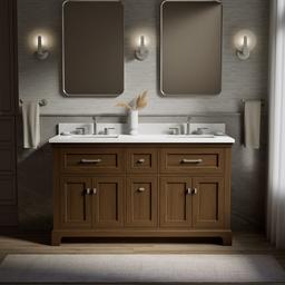 60'' bathroom vanity cabinet with sinks and quartz top - image 2