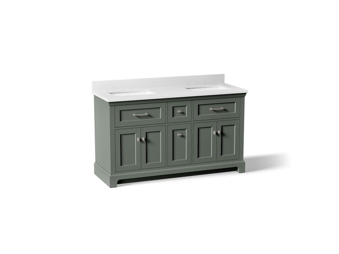 Charlemont 60'' Bathroom Vanity Cabinet With Sinks And Quartz Top Umbral Green by Kohler