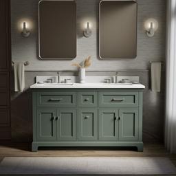 Charlemont 60'' Bathroom Vanity Cabinet With Sinks And Quartz Top Umbral Green - image 2