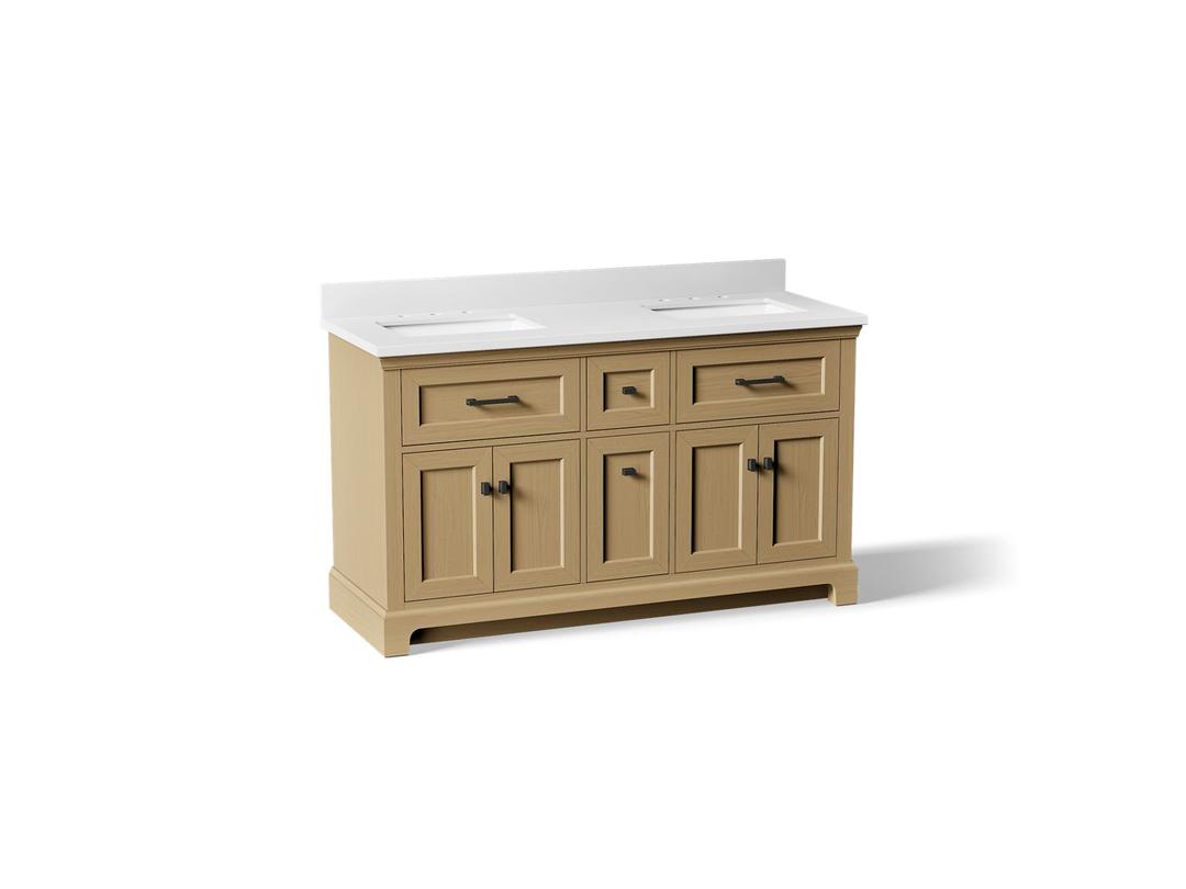 CharlemontE 60'' bathroom vanity cabinet with sinks and quartz top by Kohler