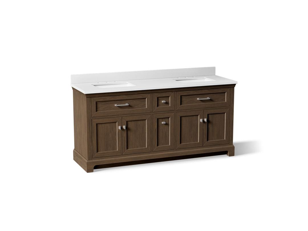 72'' bathroom vanity cabinet with sinks and quartz top by Kohler