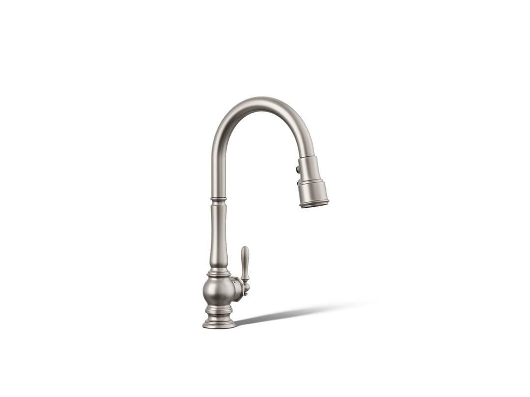 Artifacts Touchless pull-down kitchen sink faucet with KOHLER KonnectE and three-function sprayhead by Kohler
