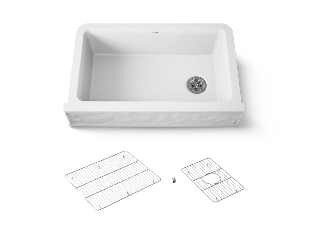 Cairn 34'' undermount single-bowl farmhouse kitchen sink with faceted design by Kohler