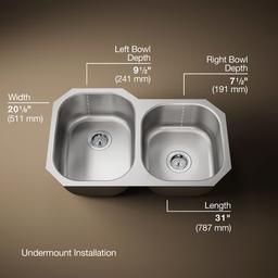 Undertone 31'' undermount double-bowl kitchen sink - Stainless Steel - image 3