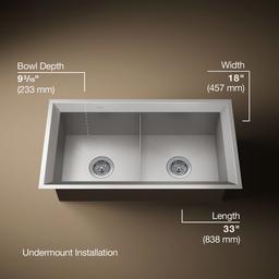 Kohler Poise 33'' Undermount Double-bowl Kitchen Sink - Stainless Steel - image 3