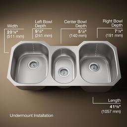 Undertone 41-3/4'' undermount triple-bowl kitchen sink - Stainless Steel - image 3