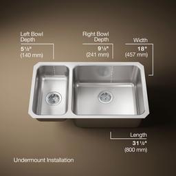 Undertone 31-1/2'' undermount double-bowl kitchen sink - Stainless Steel - image 3