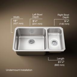 Undertone 31-1/2'' undermount double-bowl kitchen sink - Stainless Steel - image 3
