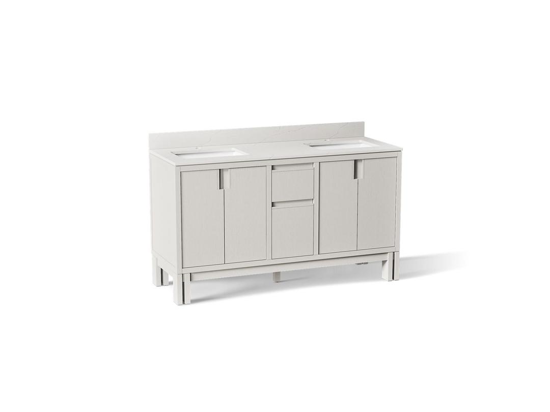 SoliveE 60'' bathroom vanity cabinet with sinks and quartz top by Kohler