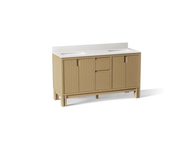 SoliveE 60'' bathroom vanity cabinet with sinks and quartz top