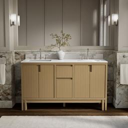 SoliveE 60'' bathroom vanity cabinet with sinks and quartz top - image 2