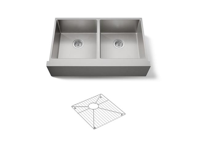 Kohler Strive Kitchen Sink | 35-1/2" | Undermount Farmhouse | Double-Equal-Bowl | SilentShield - Stainless Steel