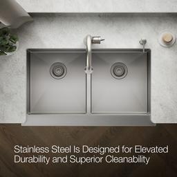 Kohler Strive Kitchen Sink | 35-1/2" | Undermount Farmhouse | Double-Equal-Bowl | SilentShield - Stainless Steel - image 4