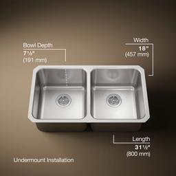 Kohler Undertone Undermount Sink | 31.5 Inch | Double Bowl | Stainless Steel - Stainless - image 3