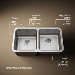 Undertone 31-1/2'' undermount double-bowl kitchen sink - Stainless Steel - image 3