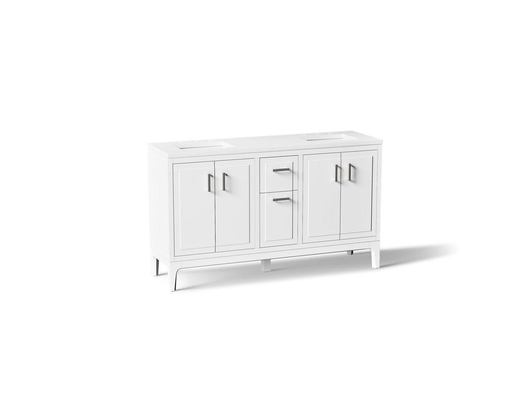 Seer 60'' bathroom vanity cabinet with sinks and quartz top by Kohler
