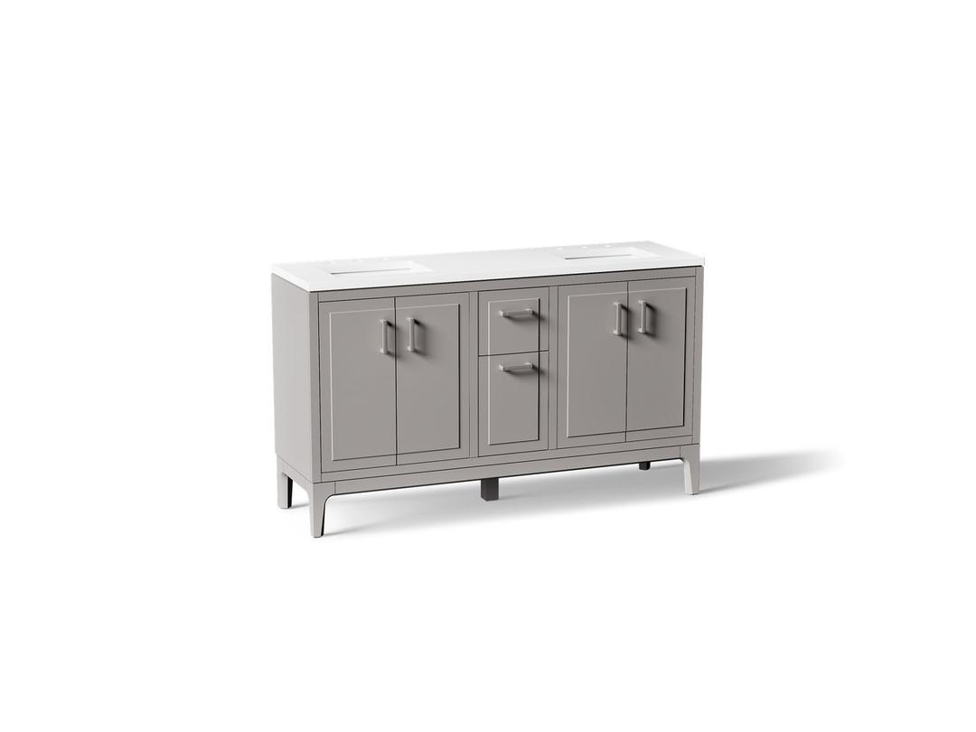 Seer 60'' bathroom vanity cabinet with sinks and quartz top by Kohler