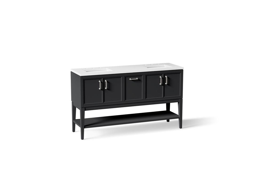 Winnow 60'' bathroom vanity cabinet with sinks and quartz top by Kohler