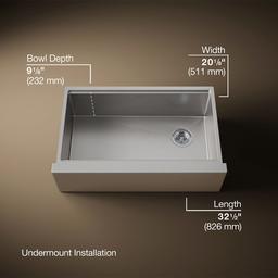 Kohler Strive Kitchen Sink | 32-1/2" | Undermount Farmhouse | Single-Bowl | Workstation - Stainless Steel - image 3