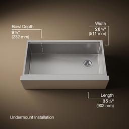 Kohler Strive Kitchen Sink | 35-1/2" | Undermount Farmhouse | Single-Bowl | Workstation - Stainless Steel - image 3