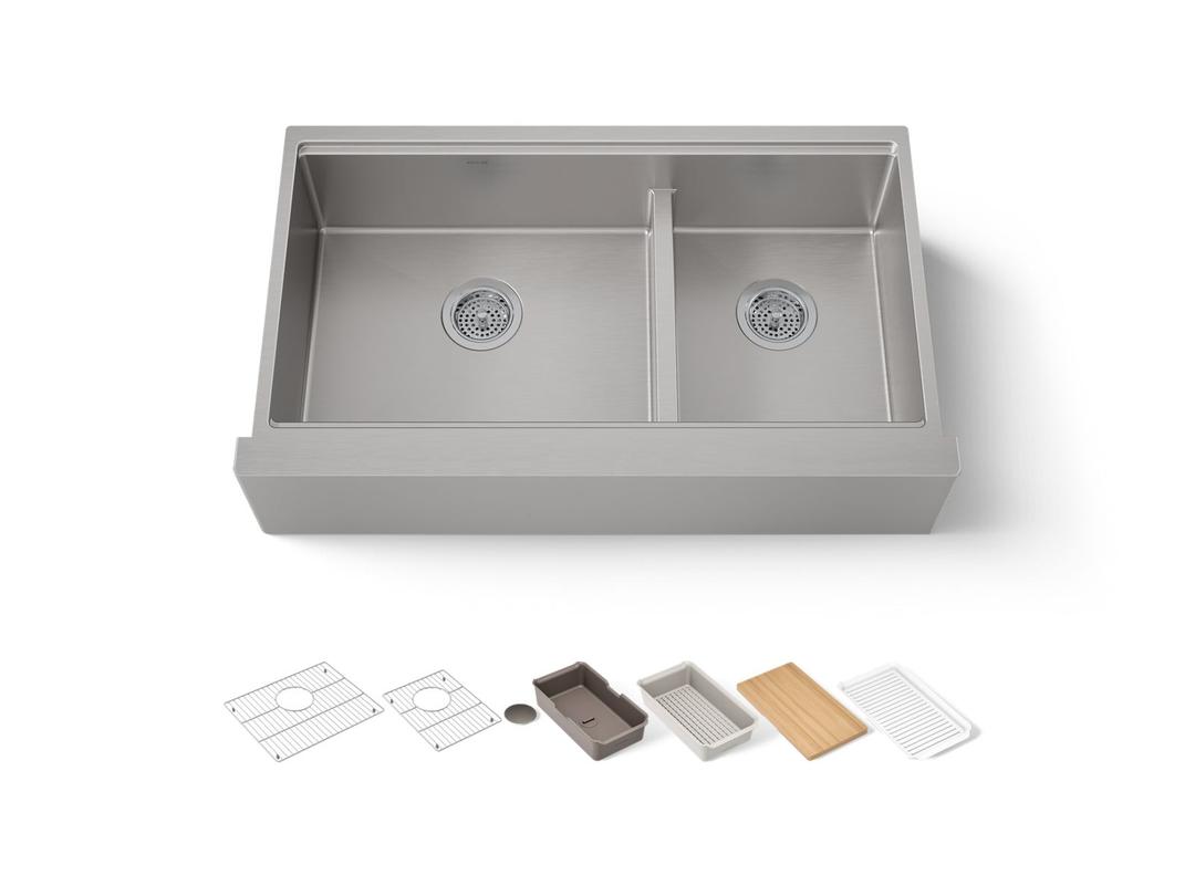Kohler Strive Kitchen Sink | 35-1/2" | Undermount Farmhouse | Double-Equal-Bowl | Smart Divide - Stainless Steel by Kohler