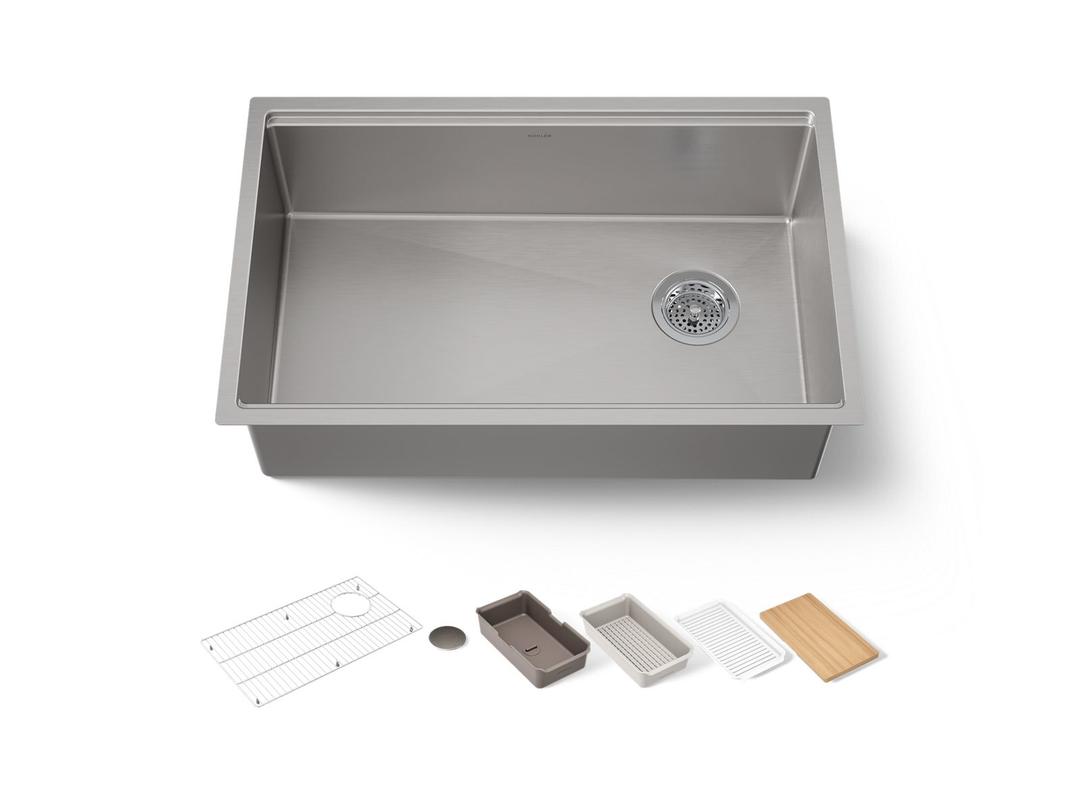 Kohler Strive Kitchen Sink | 29" | Undermount | Single-Bowl | Workstation - Stainless Steel by Kohler