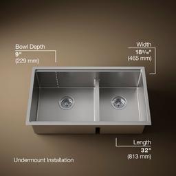 Kohler Strive Kitchen Sink | 32" | Undermount | Double-Equal-Bowl | Smart Divide - Stainless Steel - image 3