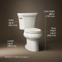 Kohler Wellworth Toilet | Two-Piece | Elongated | 1.28 GPF | Canister Flush Valve - Biscuit - image 3