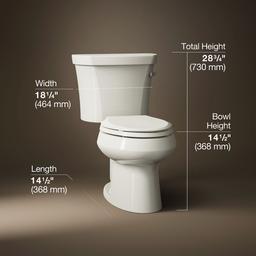 Kohler Wellworth Toilet | Two-Piece | Elongated | 1.28 GPF | Canister Flush Valve - Biscuit - image 3