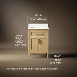 HadronE 24'' bathroom vanity cabinet with sink and quartz top - Light Oak - image 3