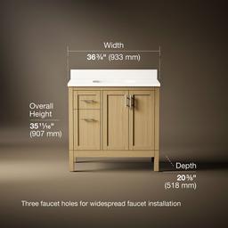 HadronE 36'' bathroom vanity cabinet with sink and quartz top - Light Oak - image 3
