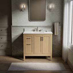 HadronE 36'' bathroom vanity cabinet with sink and quartz top - Light Oak - image 2